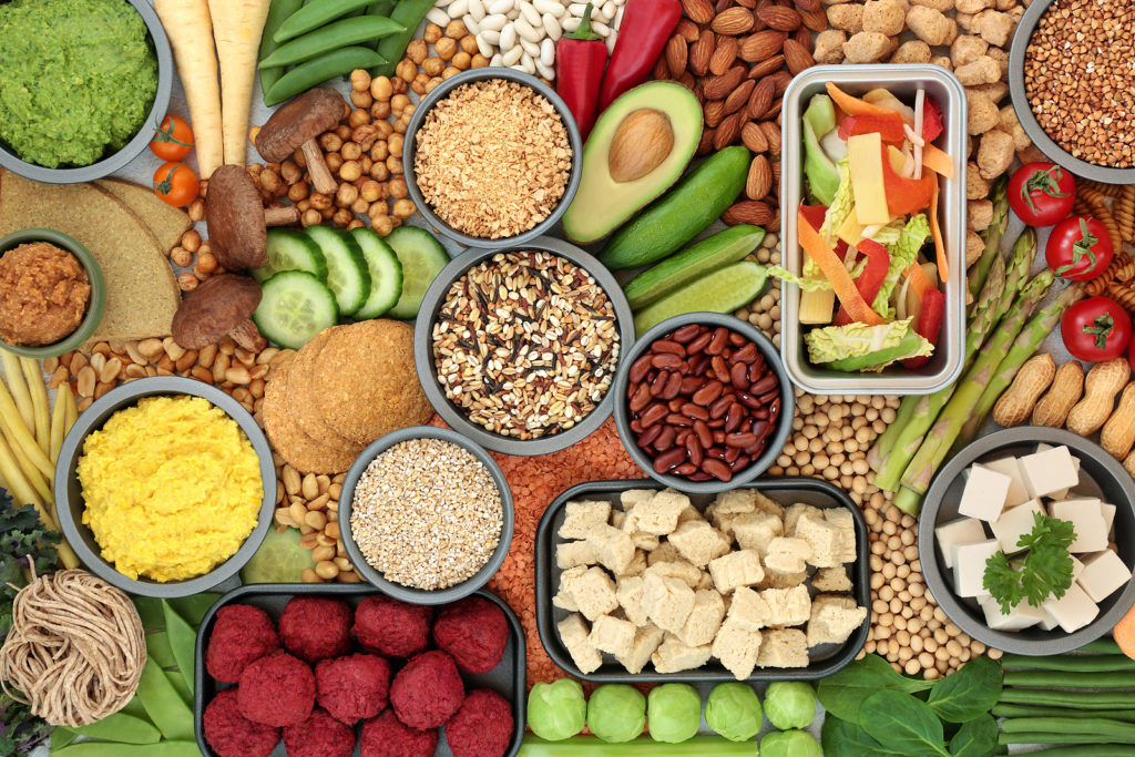 vegetables, nuts, legumes, and other high fiber foods